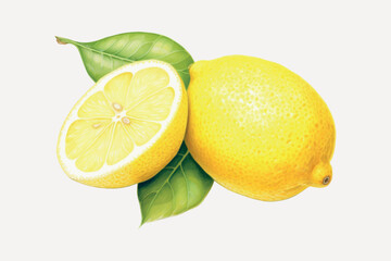 Fresh juicy lemons with leaves