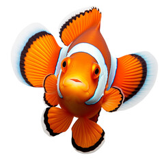 Close-Up Of Colorful Clownfish Swimming In Clear Water On Transparent Background