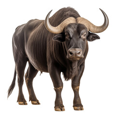 Majestic African Cape Buffalo With Large Curved Horns Standing On Transparent Background