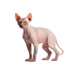 Obraz premium Hairless Sphynx Cat Standing On Transparent Background With Wrinkled Skin