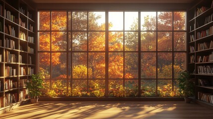 Autumnal View from a Library Window