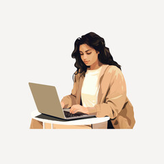 Woman working on laptop illustration