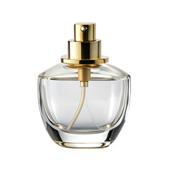 Clear Glass Perfume Bottle with Golden Cap - Isolated on White