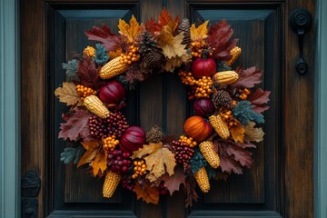 Autumn Wreath on Wooden Door