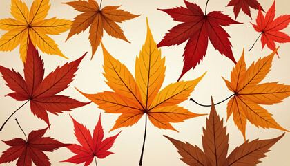 Fototapeta premium Autumn Maple Leaves Background, Fall Foliage, Orange, Red Leaves, Nature Scenery , Nature Background, Seasonal Pattern