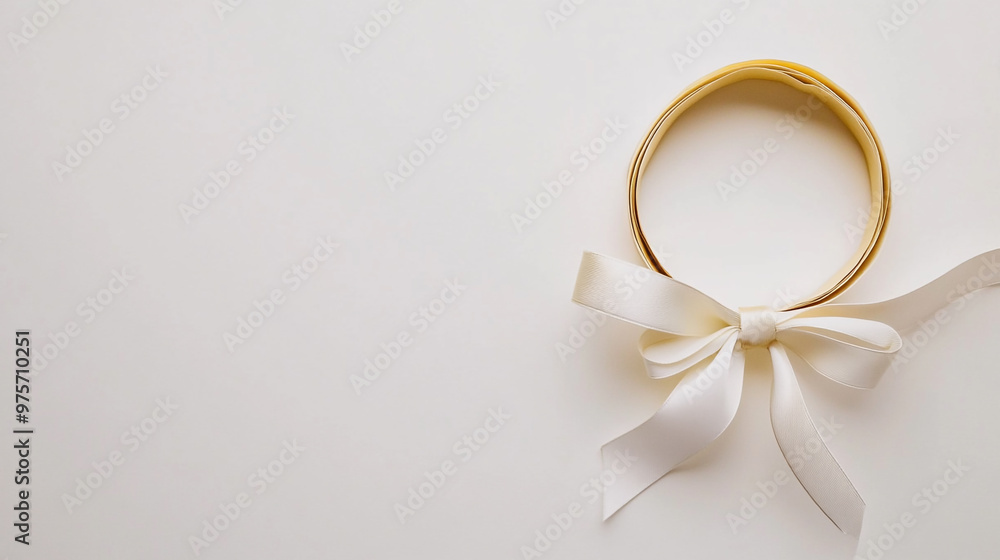 Poster elegant white ribbon tied in a bow on a simple background creating a minimalist aesthetic