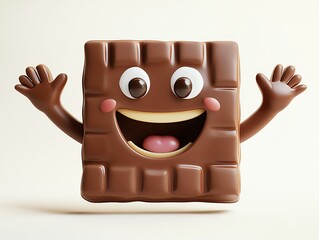 Happy chocolate bar mascot with big eyes and friendly smile isolated on white background new beautiful stock image illustration AI