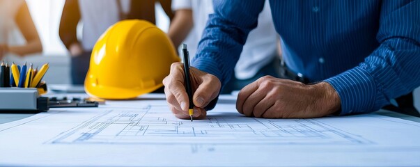 Detailed engineering blueprint on a drafting table