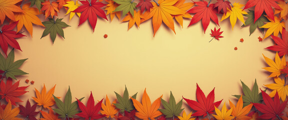 Fototapeta premium Autumn Leaves Frame on Beige Background, Fall Foliage, Greeting Card, Invitation Design