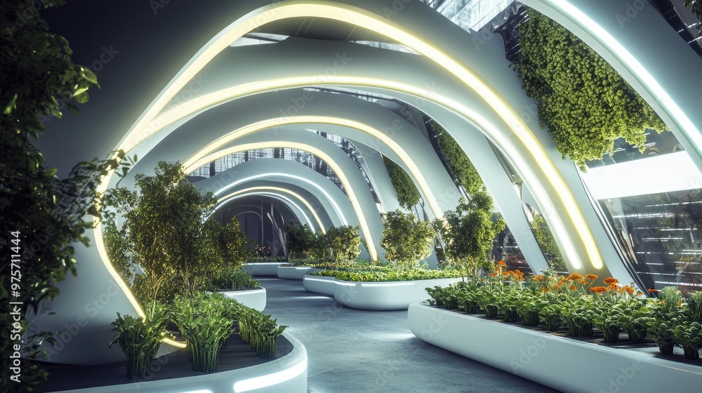 Poster a high-tech urban farm with ai-driven crop systems and automated harvesting, showcasing innovative a