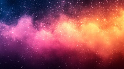 Naklejka premium Colorful, vibrant galaxy with swirling hues of pink, orange, and purple, adorned with numerous sparkling stars