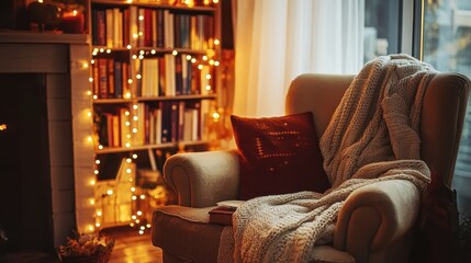 Cozy Living Room with Armchair and Bookshelf