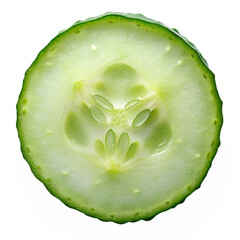 Fresh Green Cucumber Slice - Centered on White Background