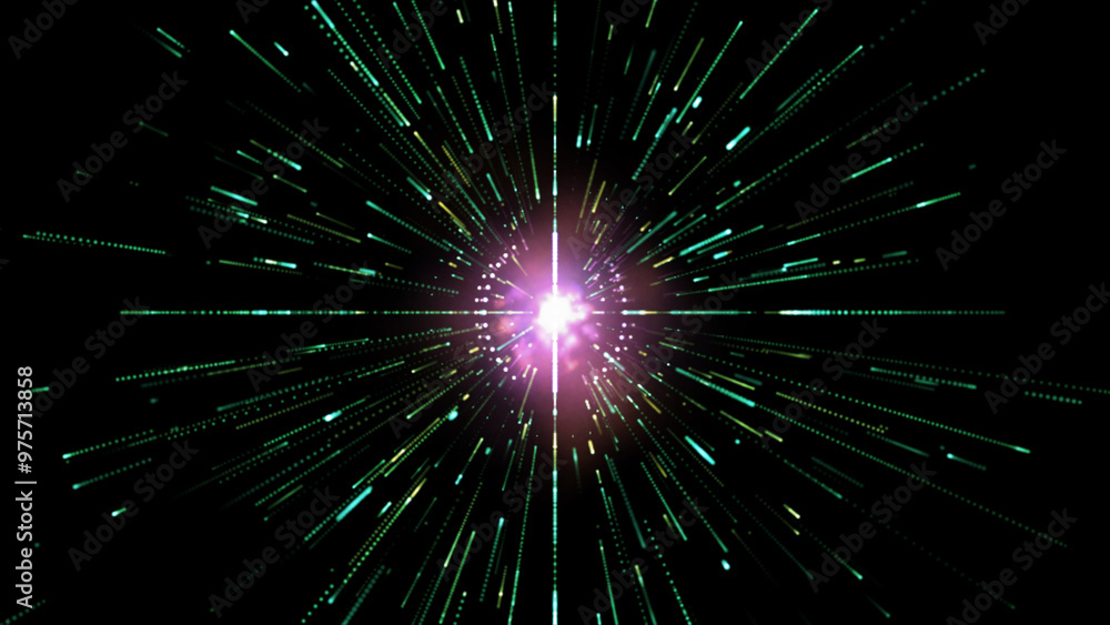 Poster hyper-jump abstractly into another galaxy. creative cosmic background. the speed of light. rays of n