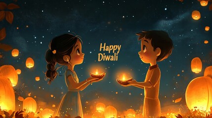 illustration of Diwali with children