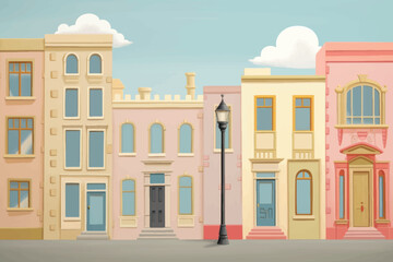Naklejka premium Colorful urban street architecture illustration