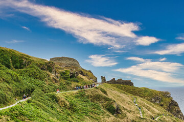 Scenic Hillside Path with Ancient Ruins in Tintagel, Cornwall, UK