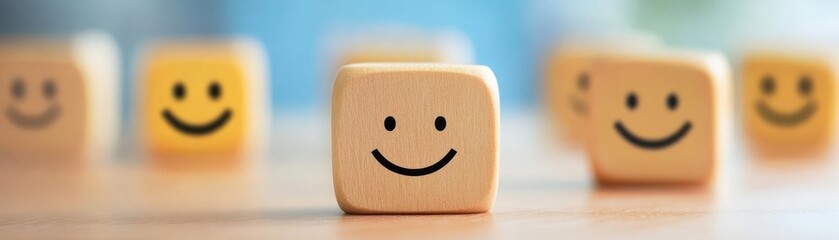 Smile wooden cube. Representing employee happiness and Positive feeling.