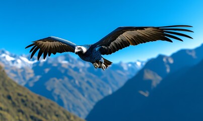 Majestic Andean Condor Gliding Above Rugged Mountain Peaks, Symbol of Freedom and Strength in the High Andes
