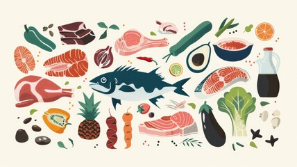 Healthy carnivore diet and Nutrition Concept Illustration