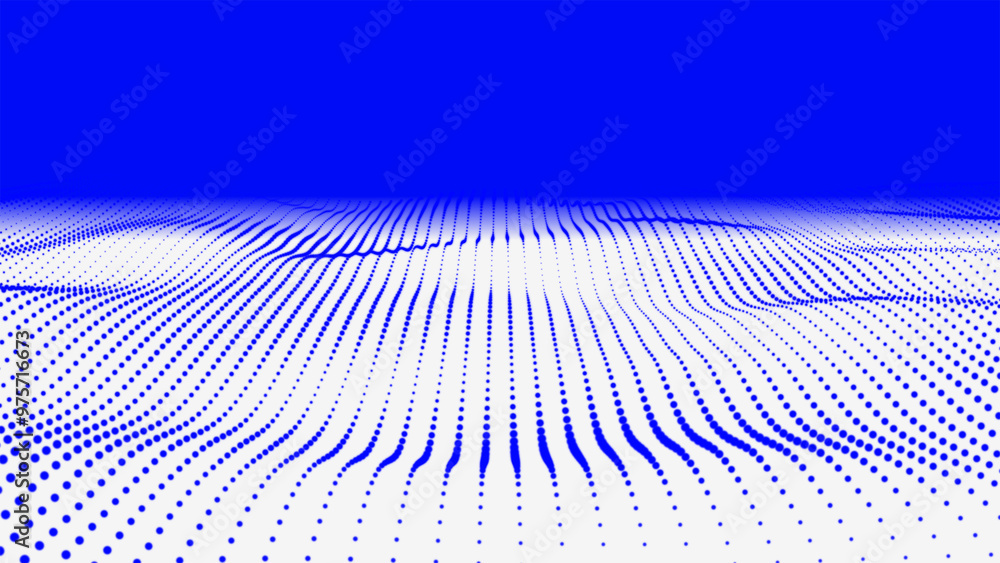 Poster abstract digital blue particle dots wave background. abstract wave halftone black and white. futuris