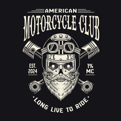 Vintage bikers emblem with skull head. motorcycle club logo. vector eps 10