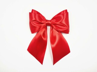 Beautiful lush bow made of red satin ribbon 
