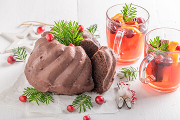 Traditionally cake for Christmas with punch as Christmas dessert.