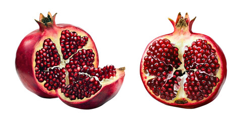 Fresh pomegranate fruit slice isolated on a transparent background