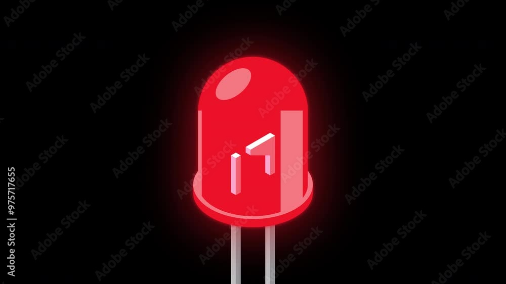 Poster red led isometric animation. led semiconductor composition. light emitting diode. electronic compone