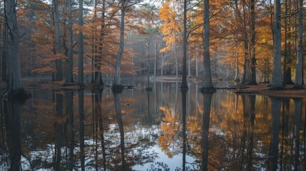 Autumn Reflections in a Still Lake