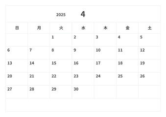 2025年(令和7年) カレンダー 4月, ベクター, テンプレート