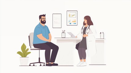 Nutritionist advises an overweight man, asks him questions about nutrition. Makes his healthy eating plan. Concept of healthy lifestyle and proper nutrition.