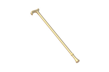 Golden walking cane isolated on white background. 3d render