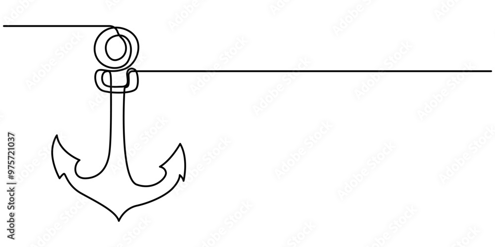 Poster continuous line drawing of sea anchor, large sea anchor of the ship. set of sea ocean elements. cont