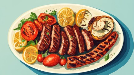 Grilled Meat and Vegetables on a Plate