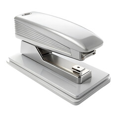 Modern Silver Stapler with Stack of White Paper - Isolated