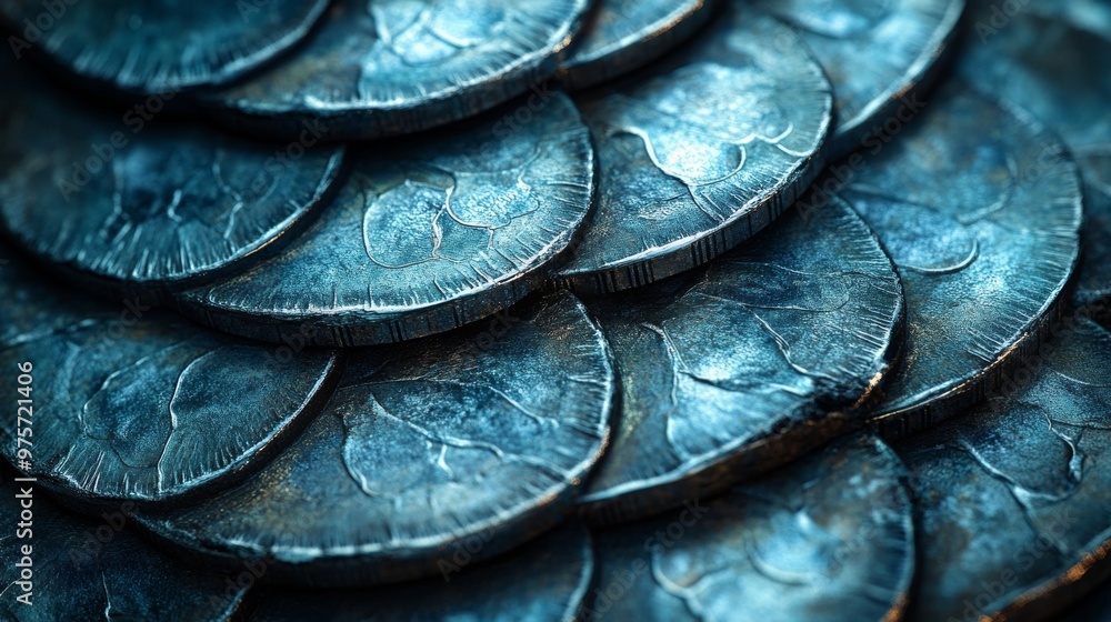 Aufkleber this image shows a close-up view of a pile of metallic, circular coins or tokens with intricate desi