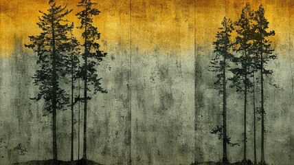 Naklejka premium A stunning silhouette of trees against a warm, textured backdrop, evoking serenity and natural beauty.
