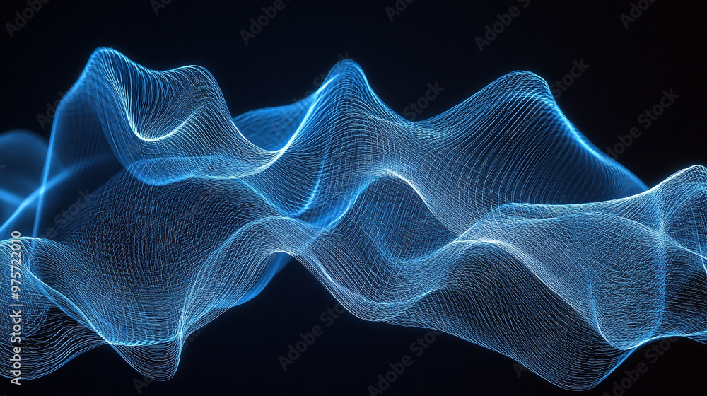 Poster abstract blue wave patterns create a sense of movement and energy on a dark background