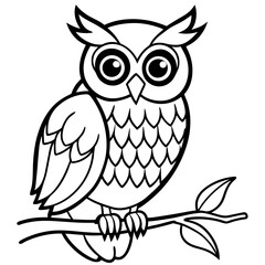 Owl perched on a branch, with intricate feather patterns and big, expressive eyes vector