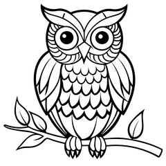 Owl perched on a branch, with intricate feather patterns and big, expressive eyes vector