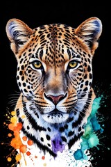 Obraz premium A vibrant and colorful illustration of a jaguar's face