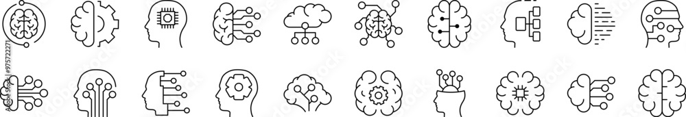 Wall mural artificial intelligence line icon pack. editable stroke. minimalistic linear pictogram for design of