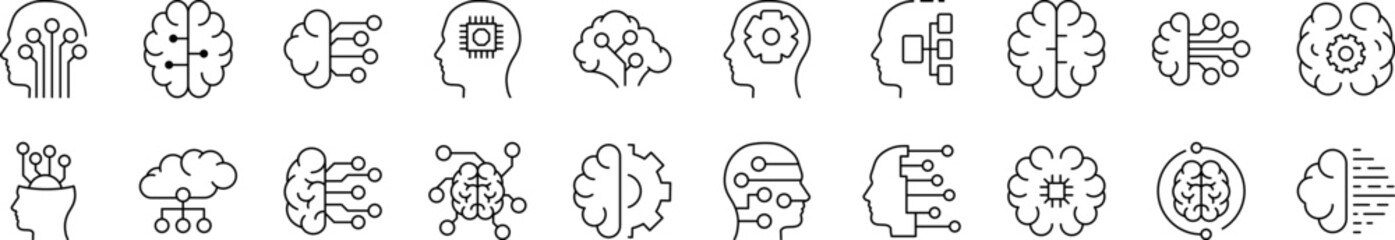 Artificial Intelligence Line Icon Bundle. Editable Stroke. Minimalistic Linear Pictogram for Design of Cards, Apps, Banners, Posts