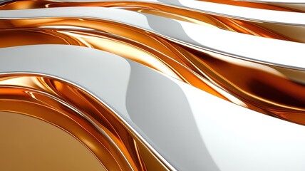 An abstract composition showcasing smooth curves of gold and silver, reflecting light in a dynamic and modern design.