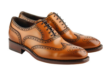 brown leather shoes for men isolated on transparent background.