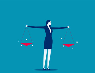 Decision or balance concept. Comparison advantage and disadvantage, integrity or honest truth, pros and cons or measurement, judge or ethical, businessman comparing scale to be equal, fair measuring.