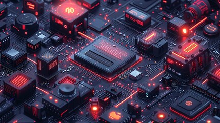 Bunch of digital and tech devices full of cables connected to a multiple connector. Digital domain concept illustration