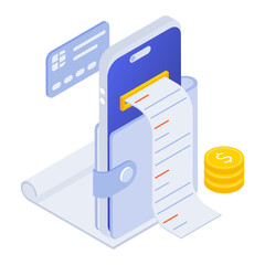 Billing app icon designed in isometric style 